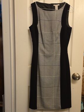 H&M Black Dress with Black-and-White Plaid Center Panel